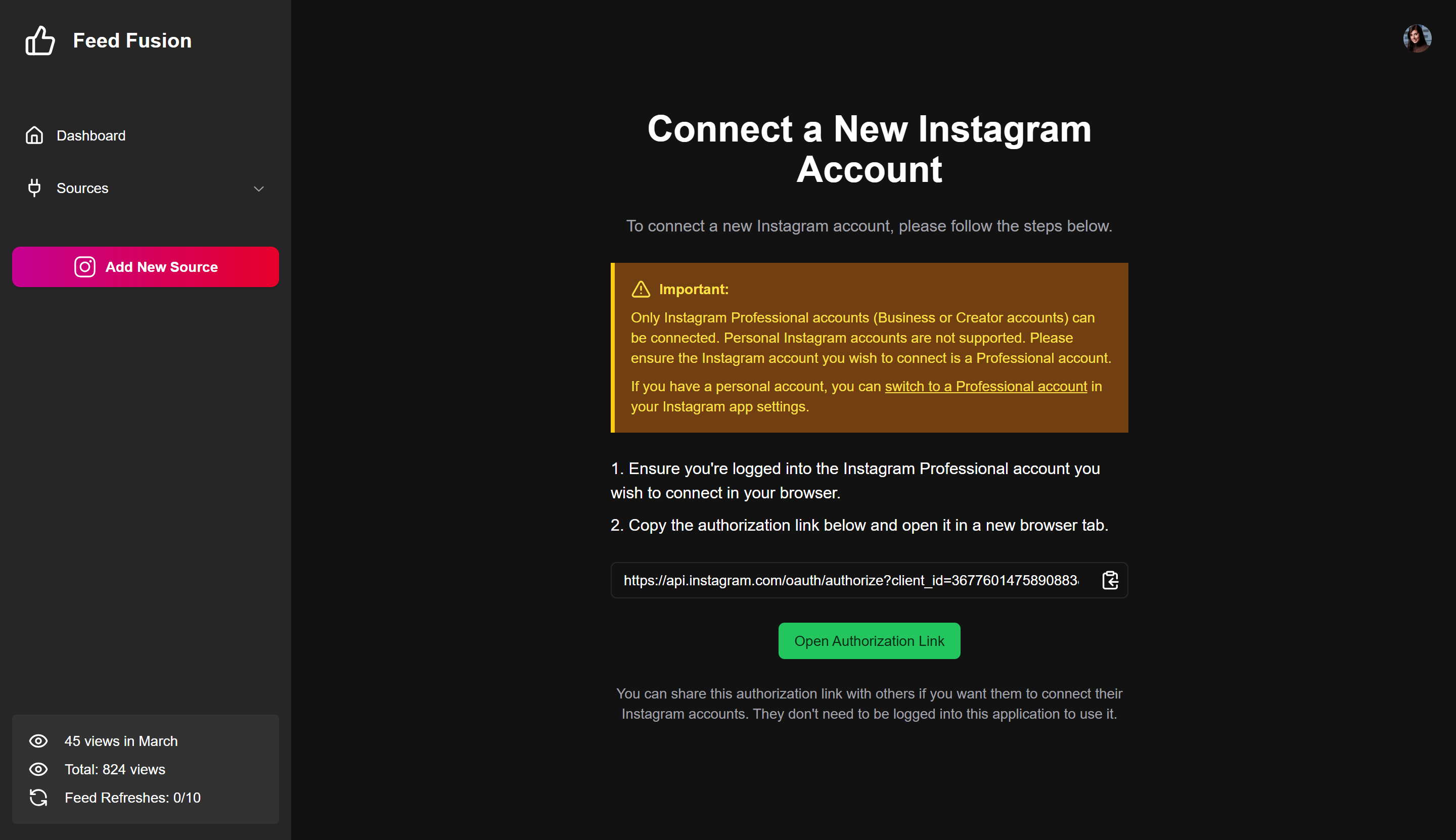 Demo view of Instagram feed on website