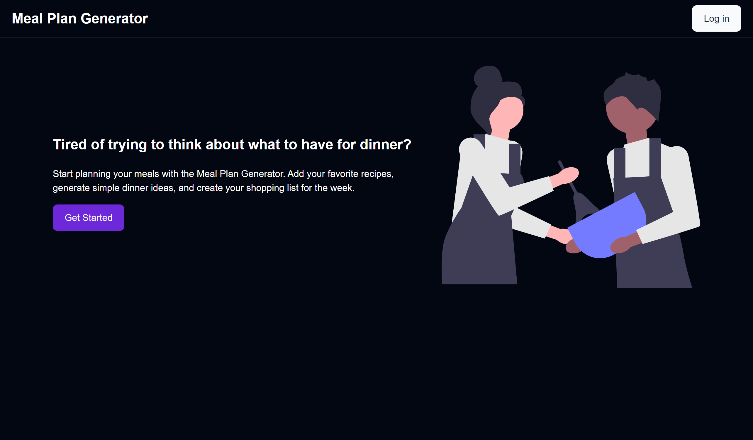 Landing marketing page - desktop view, dark mode